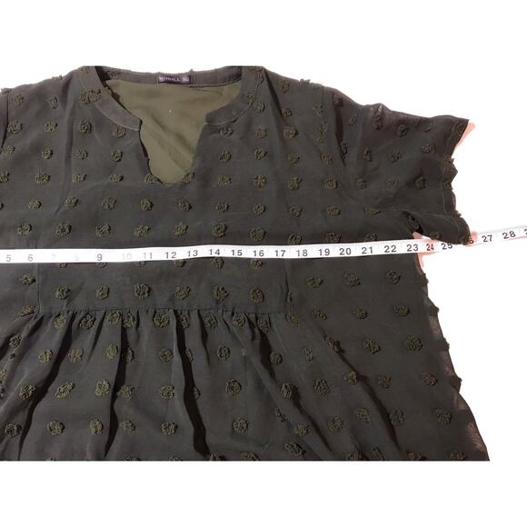 Miholl Dress Size XXL Army Green Swiss Dots Lined Short Sleeve Midi Babydoll - Picture 11 of 14